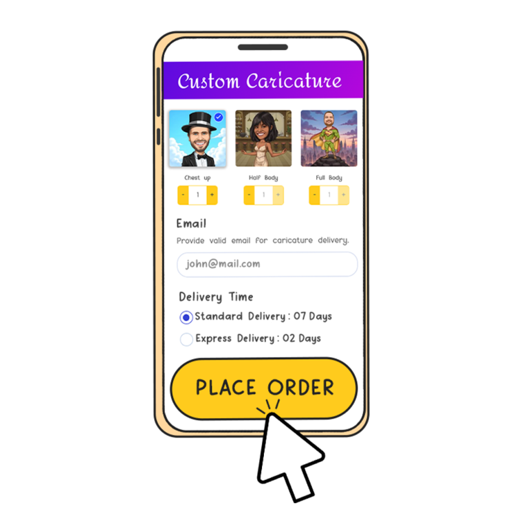 Fill out the caricature order form with all required details.