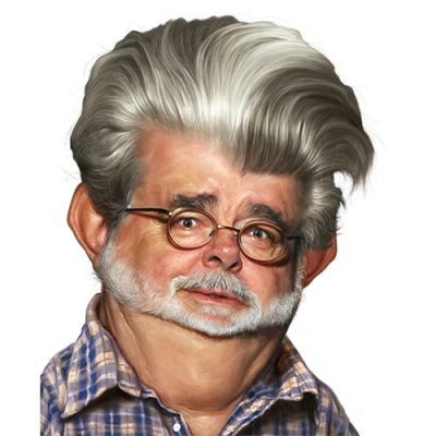 Digital painting caricature with semi-realistic facial features and warm tones