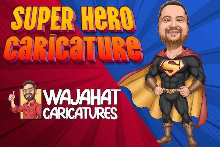 Custom superhero caricature thumbnail featuring person in comic-style costume