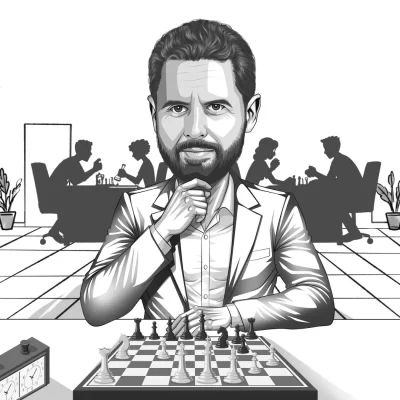 Caricature of chess player with added shadows