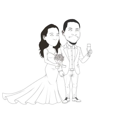 Refined line art for a caricature illustration with sharp, defined outlines