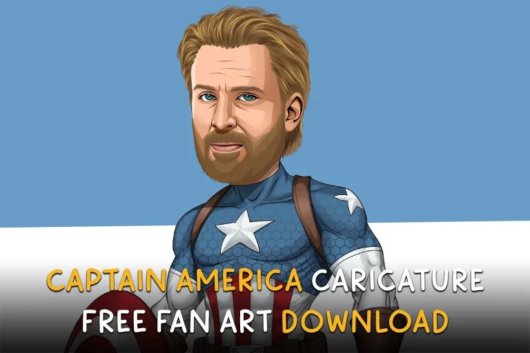 Cartoon-style Captain America fan art caricature with shield in heroic pose