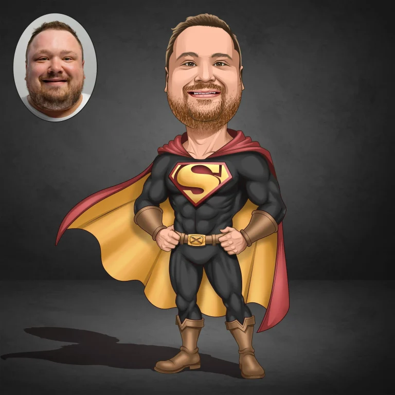 Custom superhero caricature of a person in superhero costume